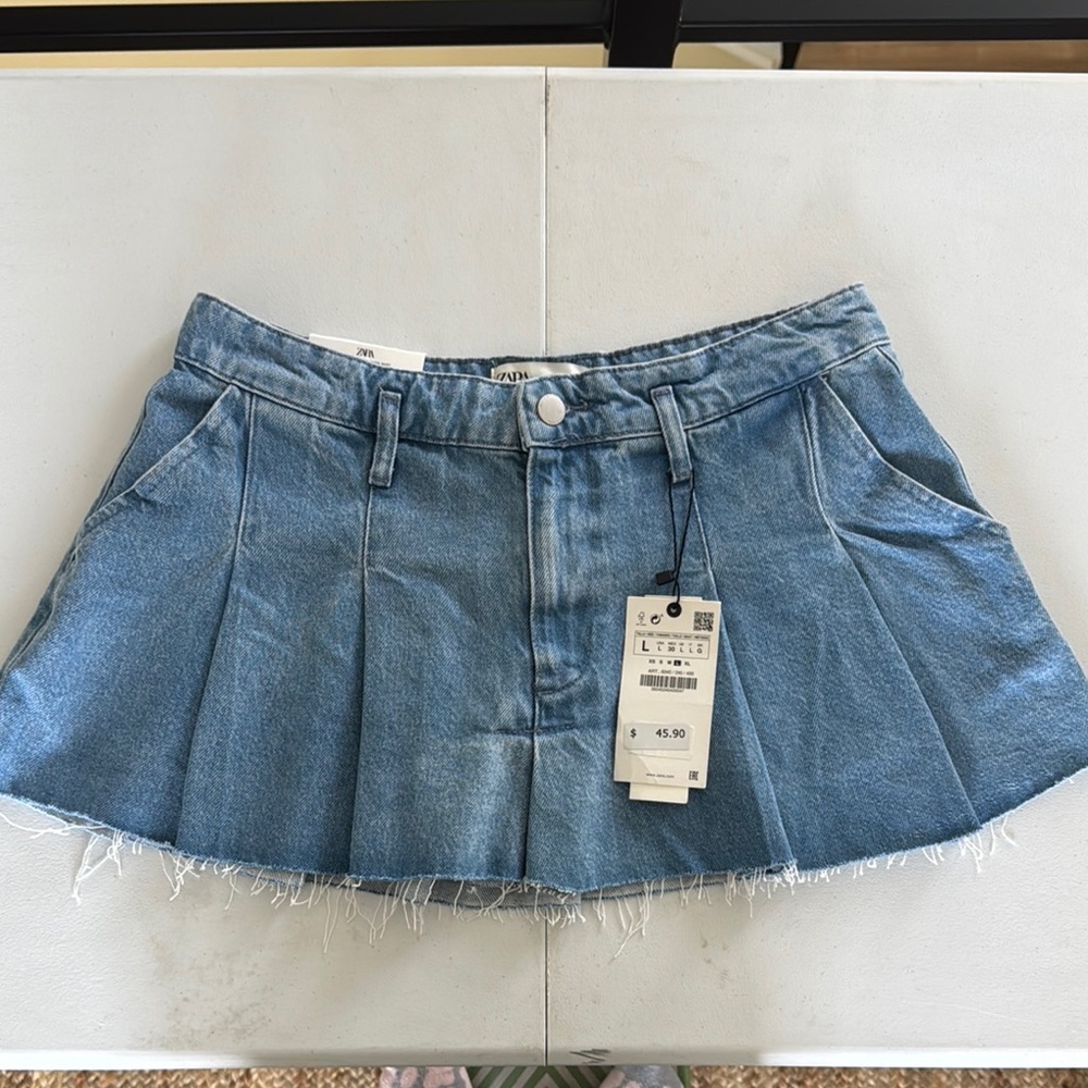 Zara Blue Pleated Skater Mini Skirt
